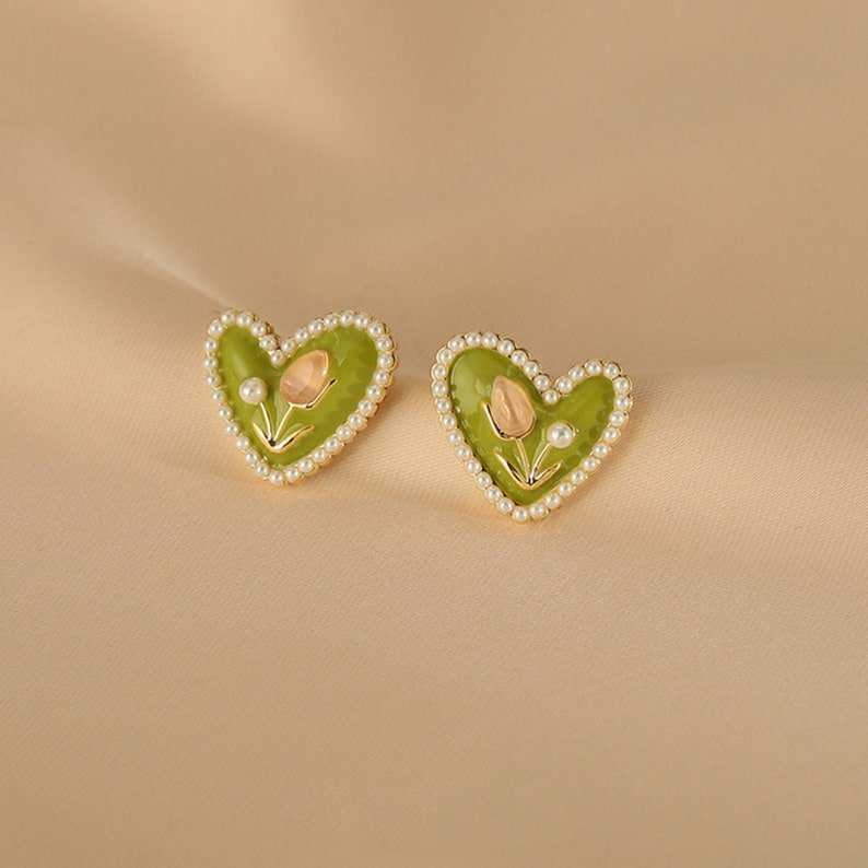 Tulip Flower Stud Green Earrings